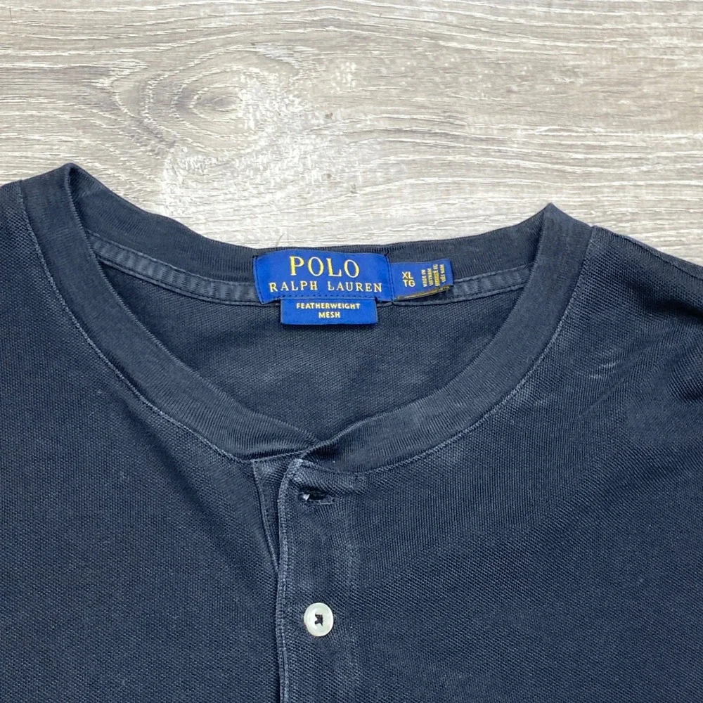 Polo Ralph Lauren Shirt Henley Mens XL Featherweight Mesh Cotton‎ Long Sleeve